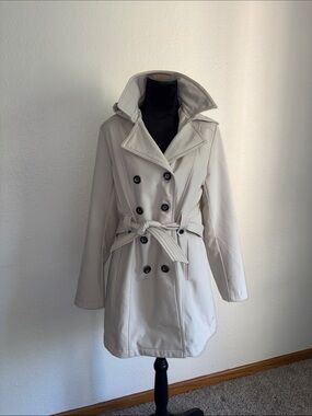 Women's Double-Breasted Cream Trench Coat with Belt
